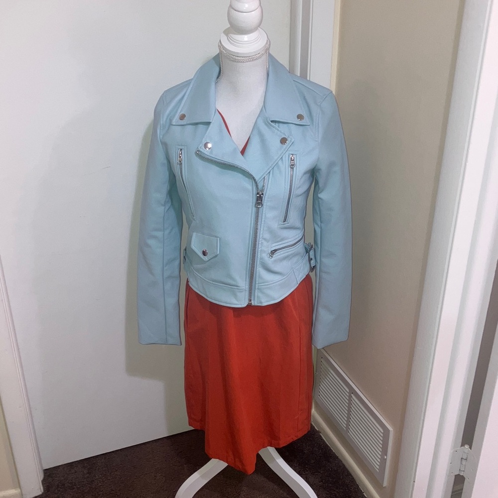 Love Tree Sky Blue Biker Babe Faux Leather Jacket NWT Fits like XS
